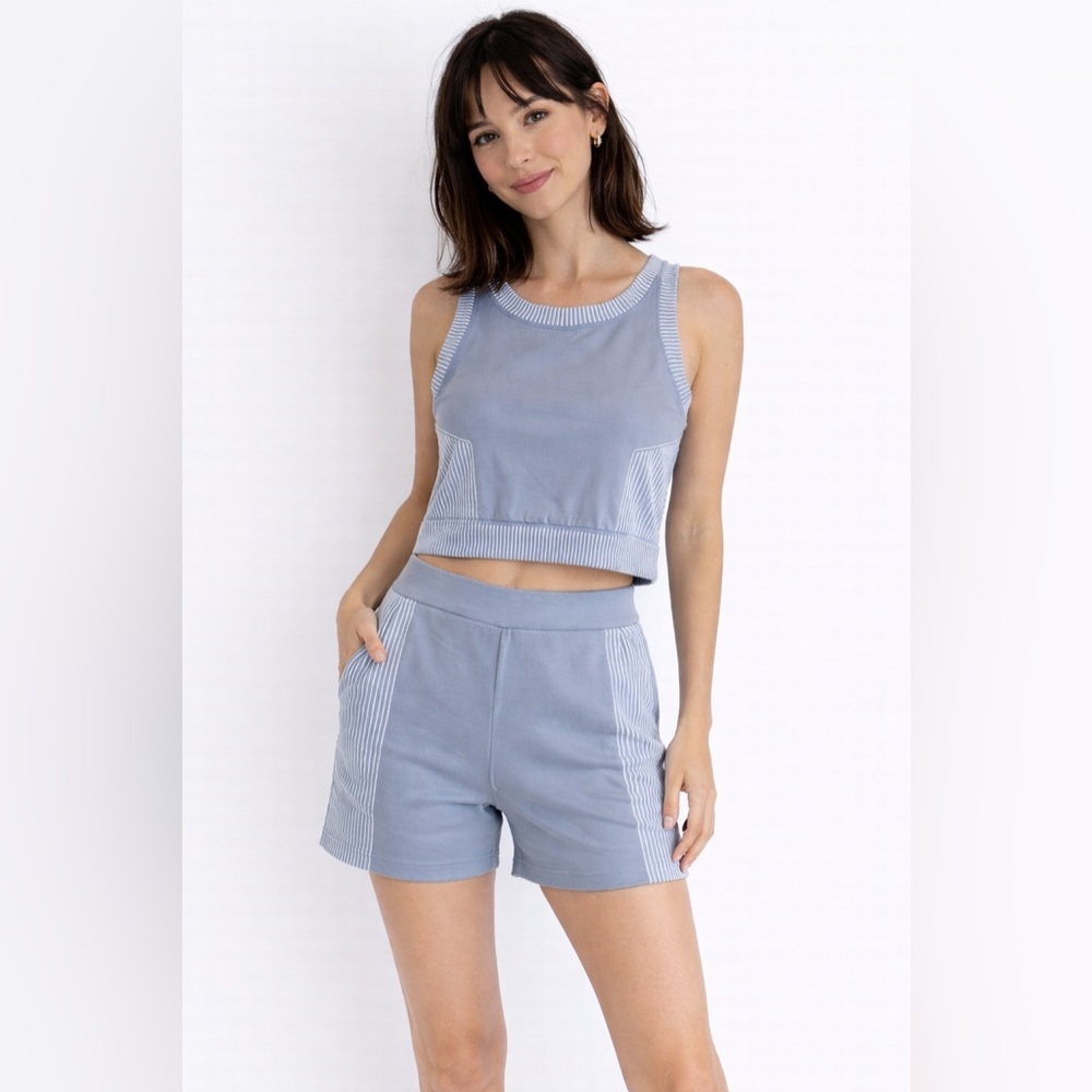 Bailey 44‎ Sport Blue and White Striped Activewear Set Size L Sleeveless Top